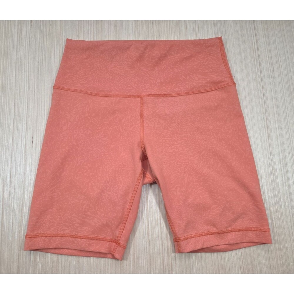 Lululemon Wunder Train High Rise Short Size 8 Orange Print Biker 8" W7BR5S